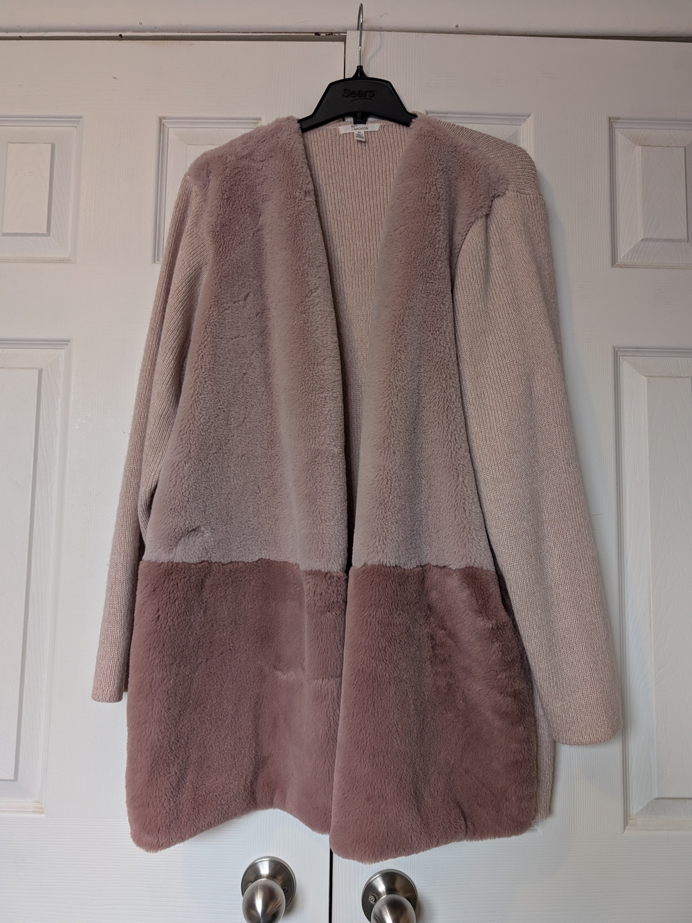 89th & Madison Two-Tone Teddy Cardigan in Dusty Pink and Mauve